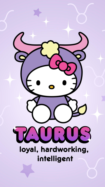 Taurus, Hello Kitty, Zodiac sign, Purple aesthetic, 5K, 8K, Sanrio