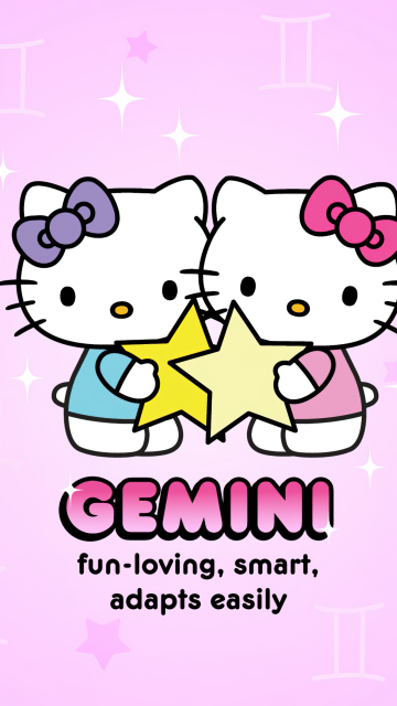 Gemini, Hello Kitty, Zodiac sign, Smart, 5K, Pink aesthetic, Sanrio