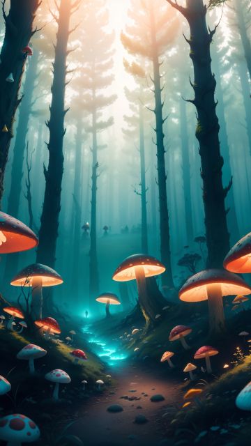 Mushroom forest, Mystic, Enchanted, Surreal, AI art