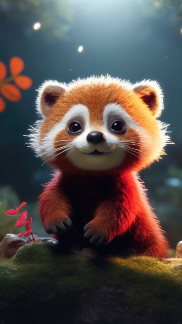 Red panda, Adorable, AI art, Forest