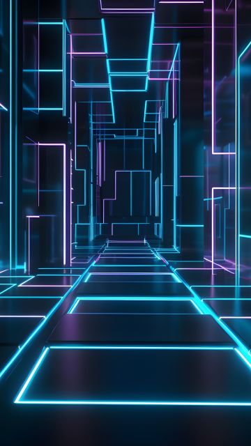 Futuristic, Hallway, Neon Lights, Glowing, 5K