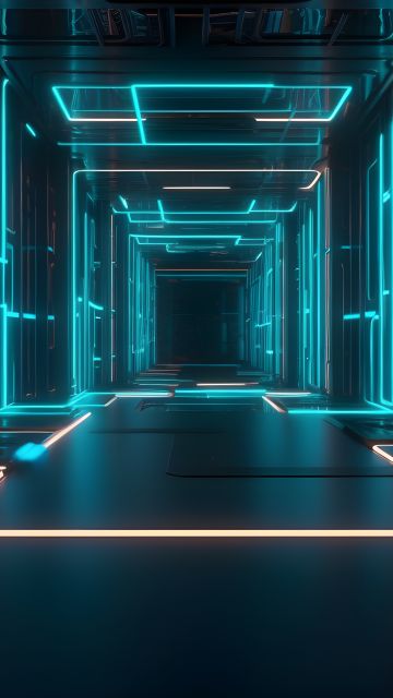Glowing, Neon, Corridor, Cyberpunk, 5K