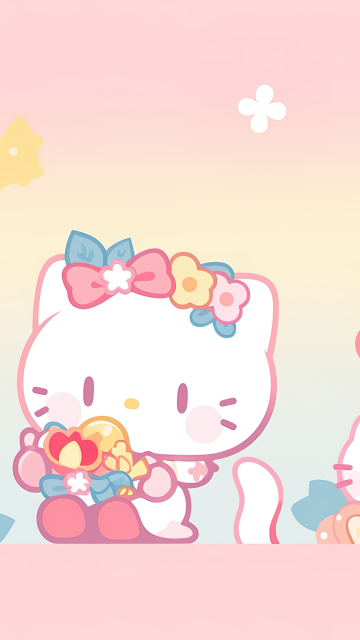 Cute hello kitties, Floral Background