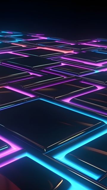 Neon, Floor, Maze, Glowing lights, Surreal, 5K