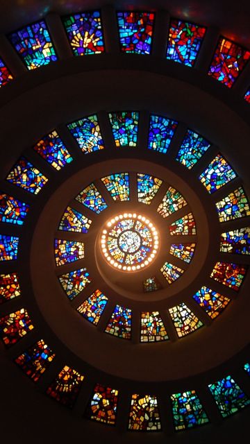 Spiral ceiling, Stained glass, Church