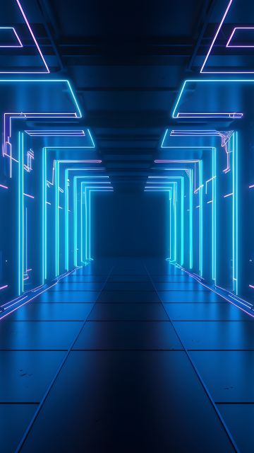 Glowing, Corridor, Neon Lights, 5K, Digital Art
