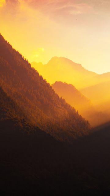Valley, Golden hour, Sunlight, Mountains, Landscape, Italy, Morning light, 5K