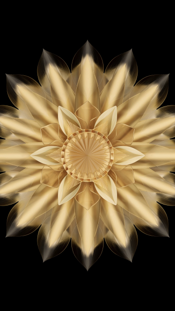 Golden, Abstract flower, HONOR Magic V2, Stock, AMOLED, Black background, 5K