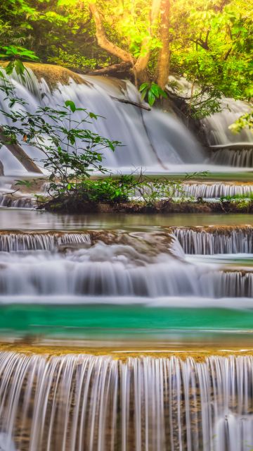 Erawan Falls, Scenic, Waterfall, Forest, Spring, Rainforest, Thailand, 5K