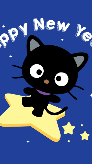 Chococat, Happy New Year, Blue background, Cute cartoon, 5K