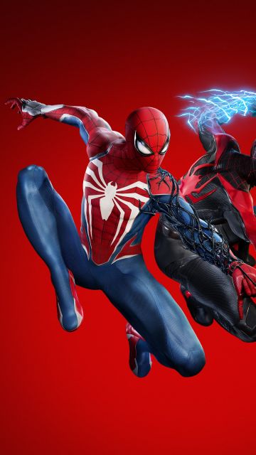Marvel's Spider-Man 2, Game Art, Cover Art, Red background, Spiderman