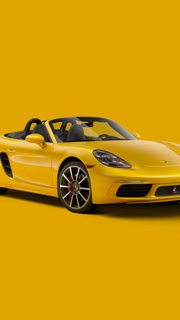 Porsche 718 Boxster, Yellow aesthetic, 5K, CGI, Yellow background