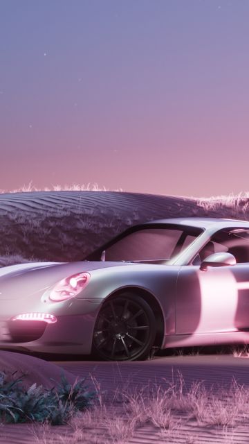 Porsche 911, Pink aesthetic, CGI, Surreal