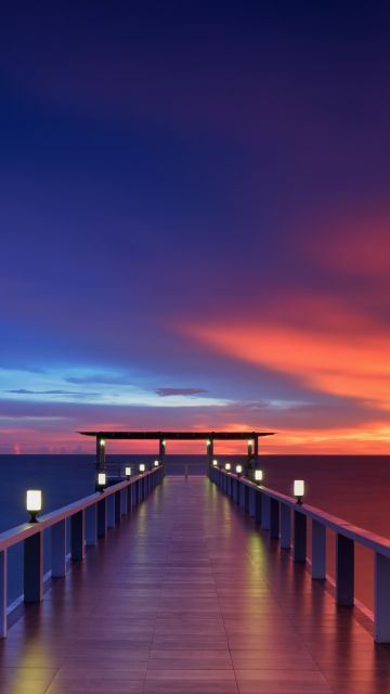 Wooden pier, 5K, Bridge, Sunset, Horizon, Resort, Dawn, Vacation, Holidays, Phuket, Thailand