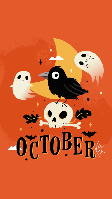 October, Halloween background, Orange background, Spooky, Cute ghost, 5K