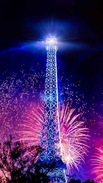 Eiffel Tower, Fireworks, Bastille Day, Night, Paris, France