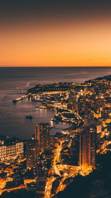 Monte Carlo, Sunset, Dawn, Cityscape, Harbor, City lights, Night, Dusk, Monaco, 5K