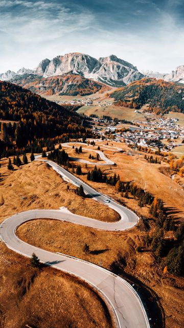 Autumn, Mountains, Landscape, Road, Aerial view, Forest, Italy
