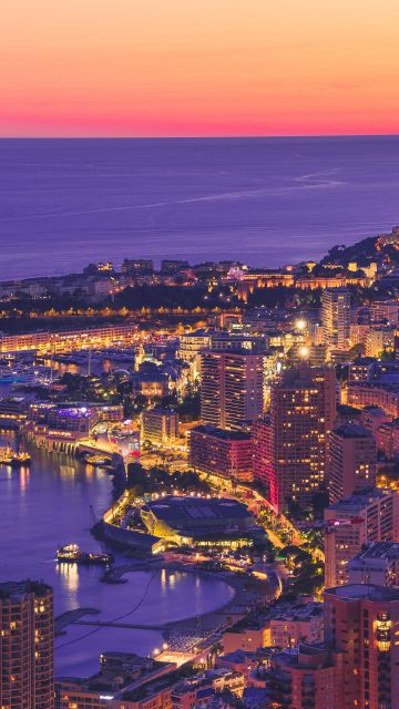 Monte Carlo, Cityscape, Sunset, Dawn, Harbor, City lights, Night, Dusk, Monaco, 5K