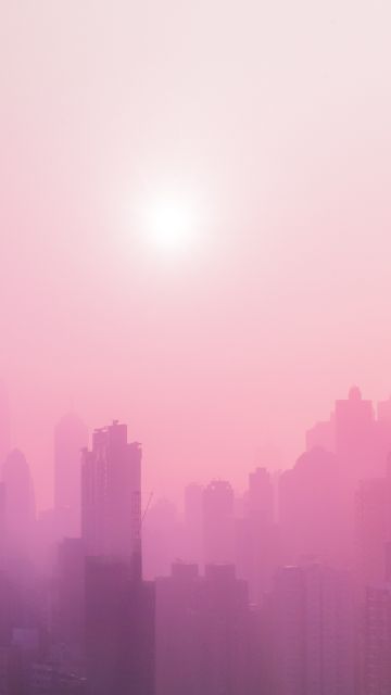 Cityscape, Urban, Pink, Foggy, Sunrise, Skyscrapers, 5K