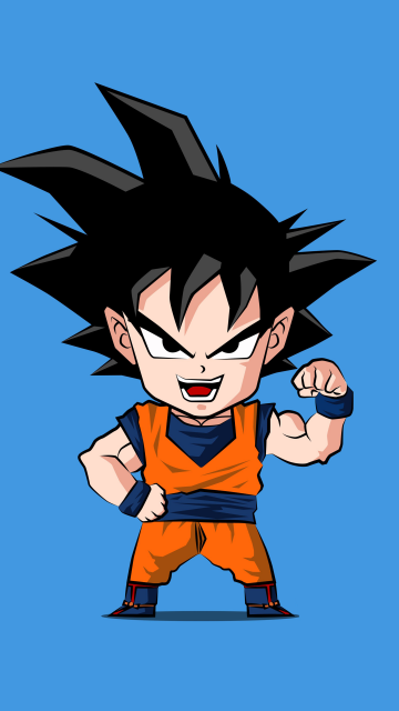 Goku, Chibi, Dragon Ball Z, Blue background, Minimalist, 8K, 5K, Simple