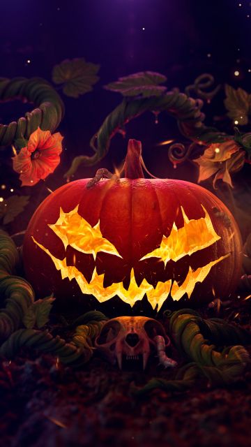 Halloween Pumpkin, Surreal, Scary, 5K, 8K, Digital Art, Evil laugh