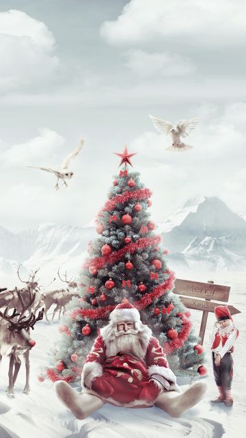 Santa Claus, Christmas tree, Penguins, Aesthetic Christmas, Winter Mountains, Reindeer Chariot, Navidad, Noel, Sleigh