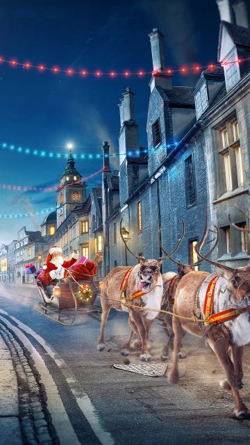 Santa Claus chariot, Surreal, Christmas Eve, Sledge, Reindeer Chariot, 5K, Navidad, Noel, Sleigh