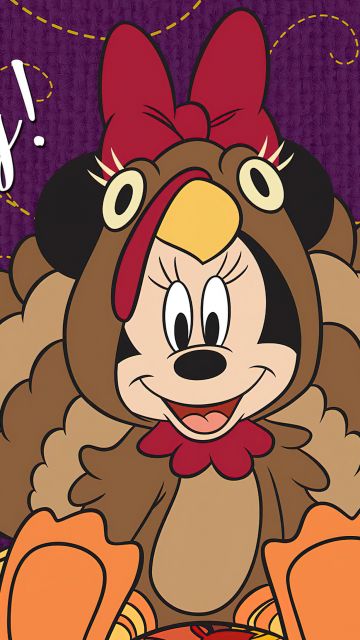 Minnie Mouse, Happy Thanksgiving, Disney, Turkey, Purple background