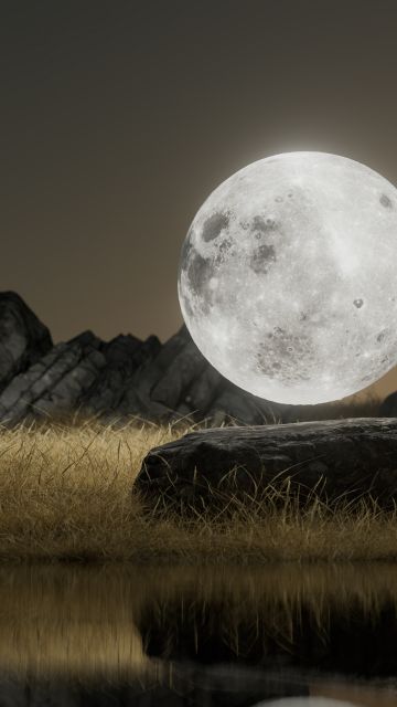 Full moon, Surreal, Landscape, Rocks, Brown aesthetic