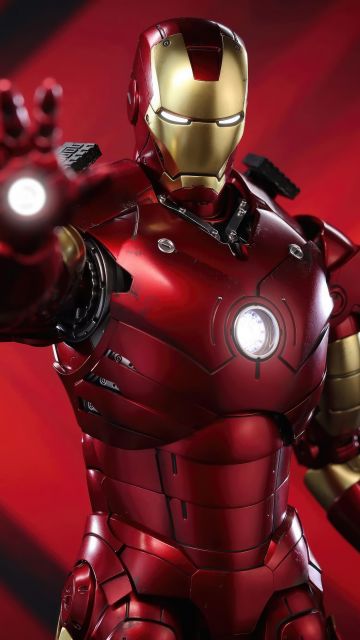 Iron Man, Action figure, Red background, 5K