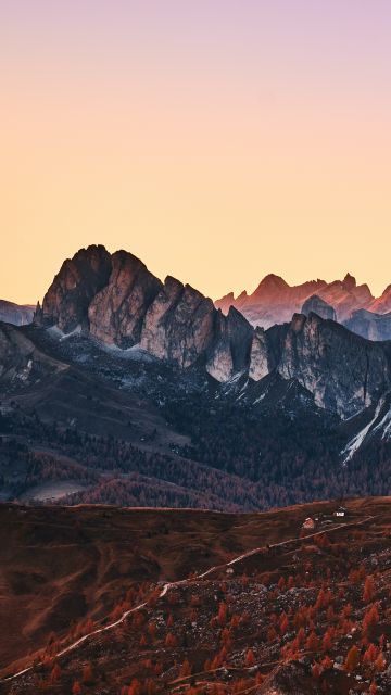 Giau Pass, Mountain range, Dolomites, Sunset, Landscape, Dawn, Italy, 5K