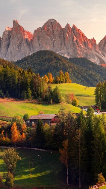Valley of Funes, Italy, Mountains, Village, Countryside, Landscape, High mountains, Sunny day, Summer, Forest, Trees, Greenery, 5K