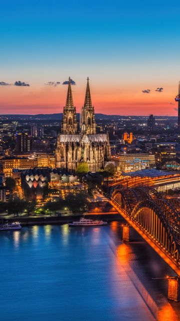 Cologne Cathedral, Germany, Hohenzollern Bridge, Cologne, Sunset, Cityscape, Historical landmark