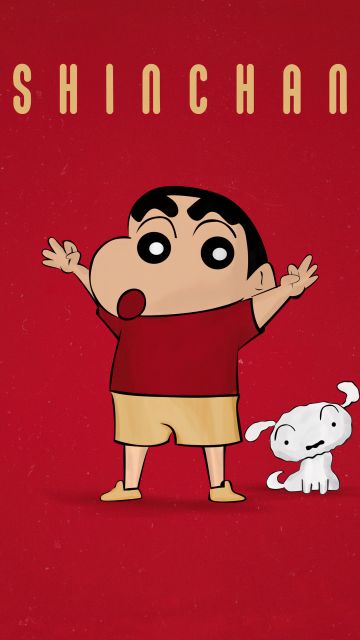 Shin-chan, Shiro, 5K, Red background, Shinchan Nohara, Cartoon