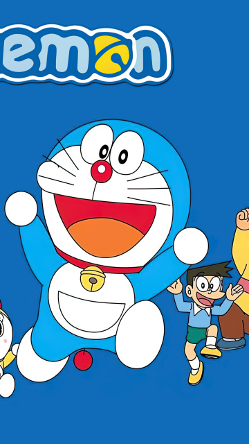 Doraemon, Characters, Nobita, Shizuka Minamoto, Dorami, Blue background, Cartoon