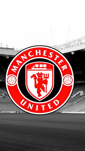 Manchester United, Monochrome background, Logo, 5K, Stadium