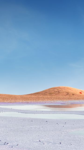 Landscape, Grass field, Glacial lake, Clear sky, Microsoft Surface Pro X, Stock