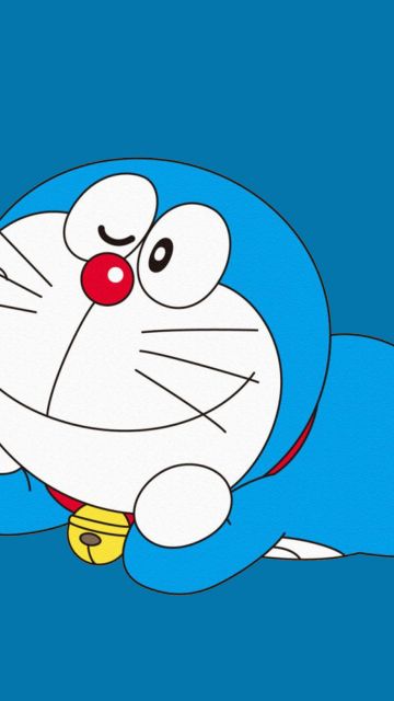 Adorable, Doraemon, Cartoon, Illustration, Blue background, Smiling