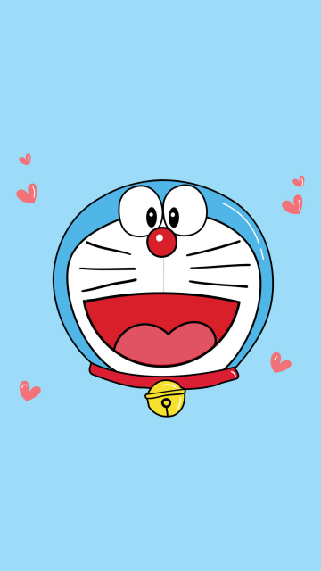 Doraemon, Minimalist, Cartoon, Illustration, Cute anime, Adorable, Blue background, Red hearts