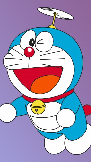 Doraemon, Minimalist, Purple background, Cartoon