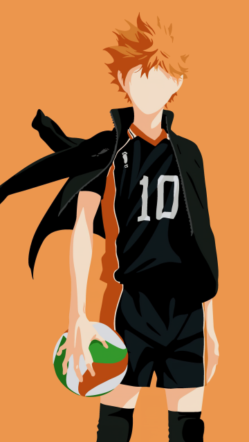 Shoyo Hinata, Haikyuu, 8K, Minimalist, Volleyball, Orange background, 5K