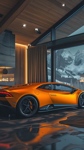 Lamborghini Huracan, Aesthetic interior, Cozy, Winter, 5K, Fireplace