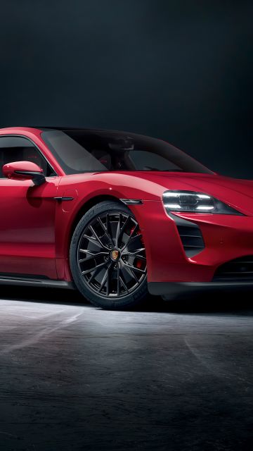 Porsche Taycan GTS, 5K, Dark background, Luxury electric cars, Red cars