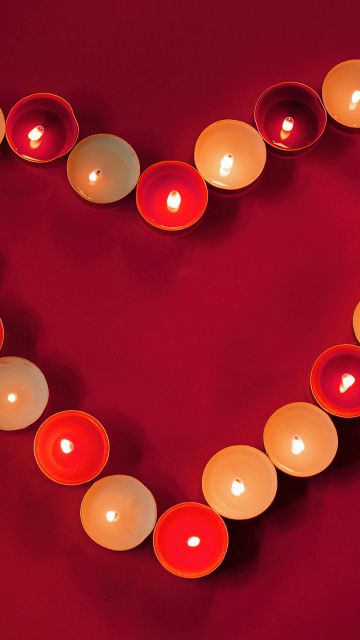 Heart shape, Wax candles, Red aesthetic, Red background, 5K