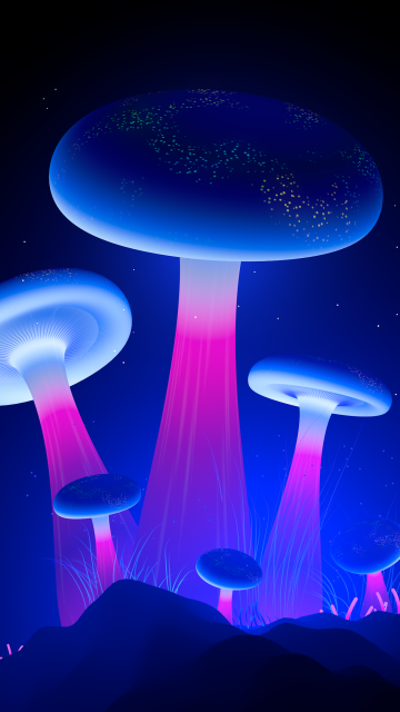 Glowing, Mushrooms, Digital Art, Vibrant, Blue aesthetic