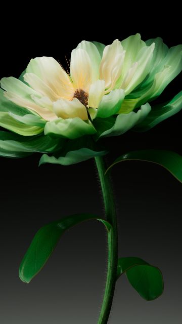 Green flower, Dark background, AI art, 5K, 8K, Digital flower