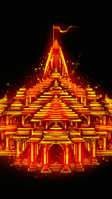 Ayodhya Ram Mandir, Temple, Glowing, Hinduism, Hindu God, Black background, 5K, AMOLED, Jai Shri Ram, Digital Art
