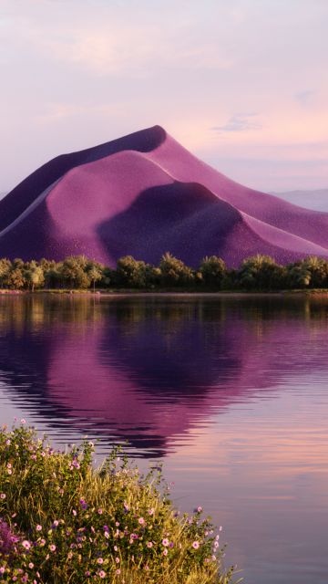 Majestic, Landscape, Ultrawide, Purple aesthetic, Vibrant, Lake, Mountain