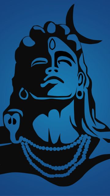 Lord Shiva, Minimalist, Parameshwara, Mahadev, Hindu God, Parashiva, Blue background, Third eye, 5K, 8K, Crescent Moon, Hinduism